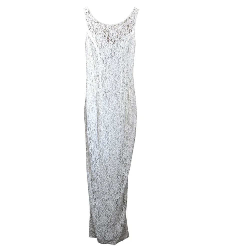 Vintage 90s Cache Ever After Ivory Lace Sequin Maxi Gown Dress Womens 6 Ivory - Picture 1 of 16